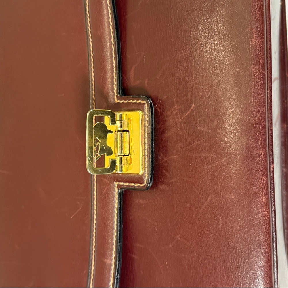 Vintage Celine Paris Burgundy Box Leather Shoulder Bag Gold Turn Lock - Picture 9 of 13